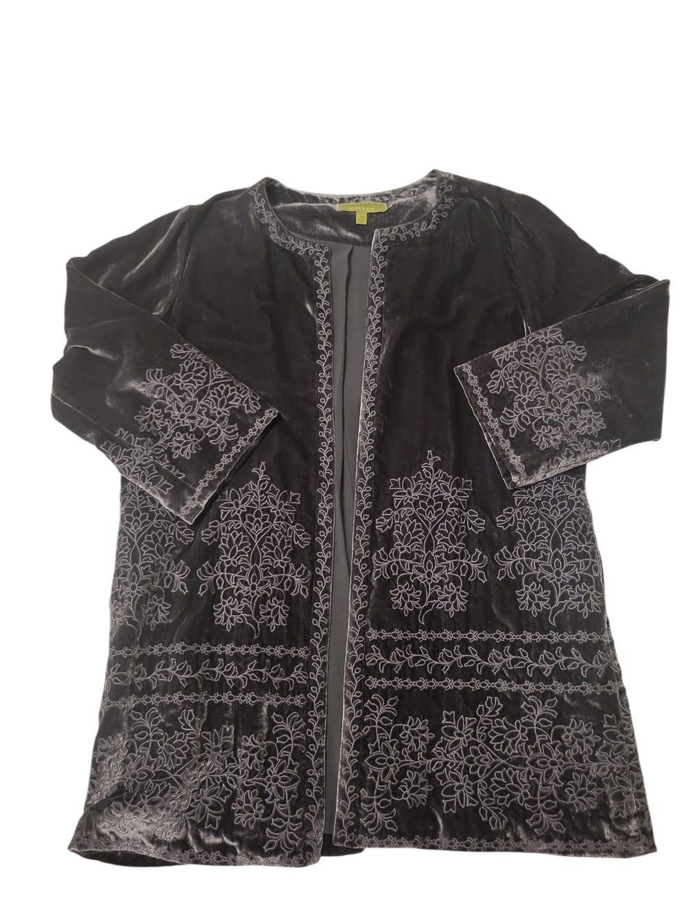 Sigrid Olsen Charcoal Grey Velour Embroiled Jacket SIZE M
